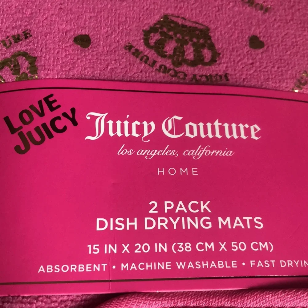 Juicy Couture Pink Dish Drying Mats with Gold Accents - Pack of 2